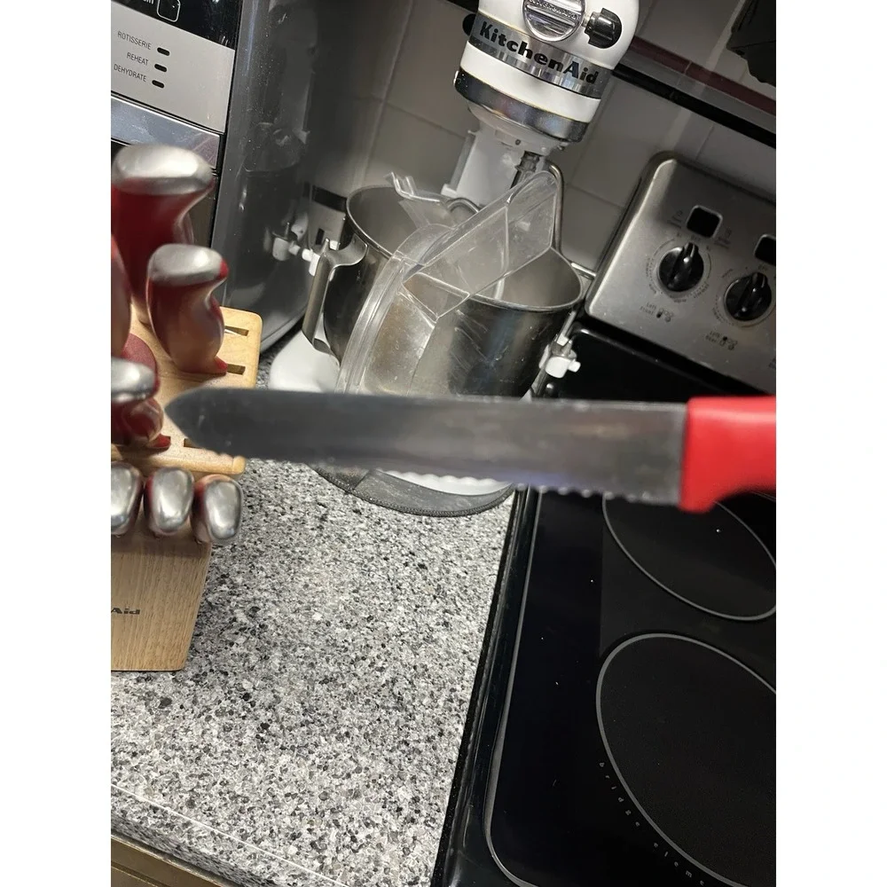 Kitchen Aid 14 Piece Knife Set Red handle ‎ & Block Set-Read Description
